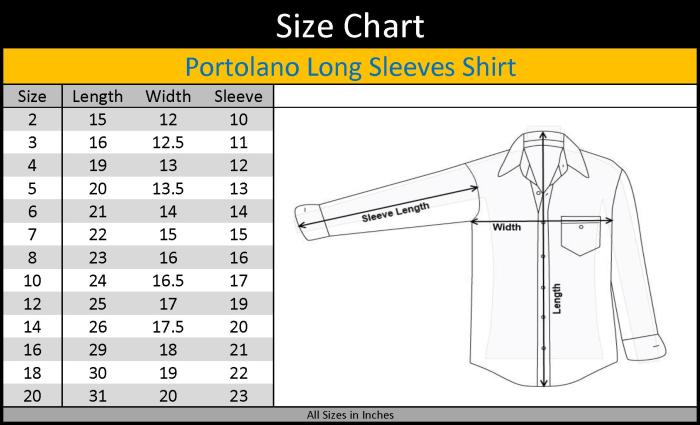 Dress shirt size chart for men