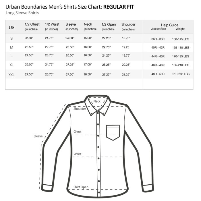 Dress shirt size chart for men